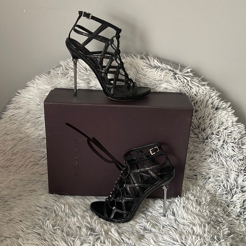 B Brian Atwood black heels sandals size 6